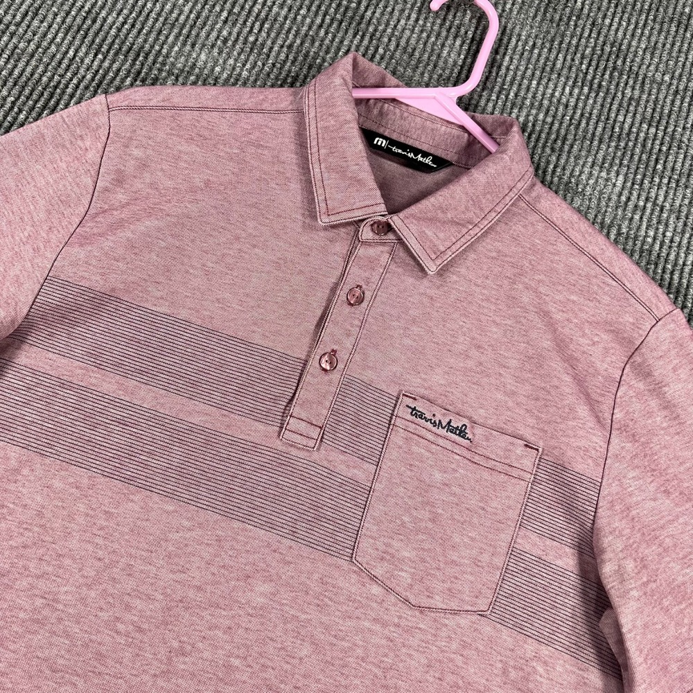 Travis Mathew Polo Shirt Mens Medium Red Short Sleeve Pocket Golf Casual